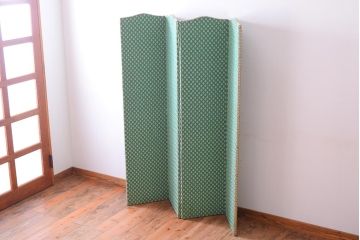 アンティーク家具　フランスアンティーク　ミントグリーンが可愛らしい四連パーテーション(ルームスクリーン、ドレッシングスクリーン)(R-041217)