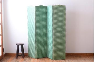 アンティーク家具　フランスアンティーク　ミントグリーンが可愛らしい四連パーテーション(ルームスクリーン、ドレッシングスクリーン)(R-041217)