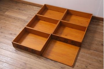 アンティーク雑貨　大正昭和初期　順慶塗が美しい木製ばんじゅう5個セット(番重、木箱)(R-041218)