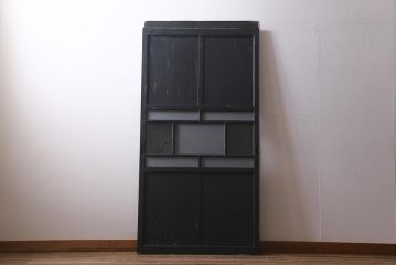 アンティーク建具　大正期　結霜・すりガラス入り　ノスタルジックな雰囲気が漂うペイントガラス戸1枚(引き戸)(R-041221)