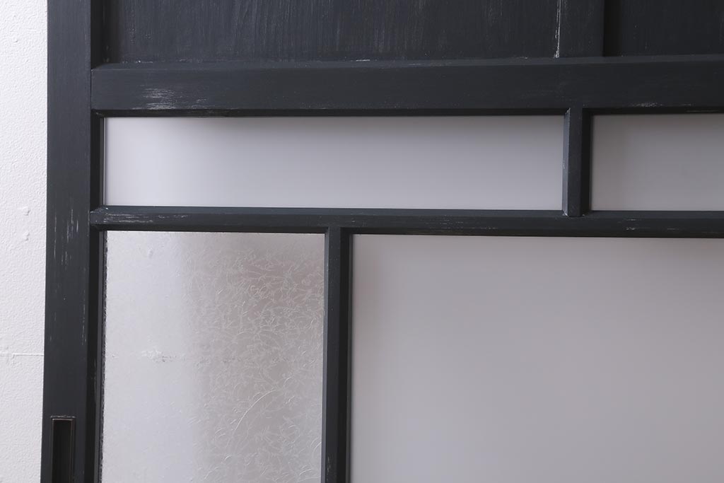 アンティーク建具　大正期　結霜・すりガラス入り　ノスタルジックな雰囲気が漂うペイントガラス戸1枚(引き戸)(R-041221)