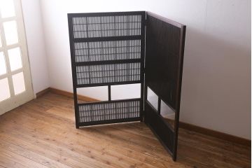 アンティーク建具　古建具リメイク　裏障子付き　格子戸をリメイクしたパーテーション(衝立、つい立て、仕切り)(R-041222)