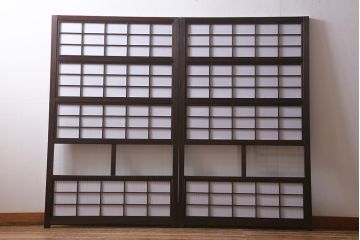 アンティーク建具　古建具リメイク　裏障子付き　格子戸をリメイクしたパーテーション(衝立、つい立て、仕切り)(R-041222)
