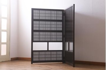 アンティーク建具　古建具リメイク　裏障子付き　当店オリジナルガラス　格子戸をリメイクしたパーテーション(衝立、つい立て、仕切り)(R-041223)