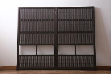 アンティーク建具　古建具リメイク　裏障子付き　当店オリジナルガラス　格子戸をリメイクしたパーテーション(衝立、つい立て、仕切り)(R-041223)