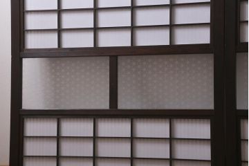 アンティーク建具　古建具リメイク　裏障子付き　当店オリジナルガラス　格子戸をリメイクしたパーテーション(衝立、つい立て、仕切り)(R-041223)
