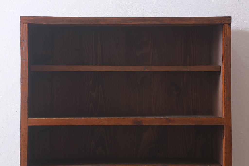 和製アンティーク家具　昭和初期　ヒノキ材　古い木のレトロな重ね戸棚(収納棚、食器棚、キャビネット)(R-041225)