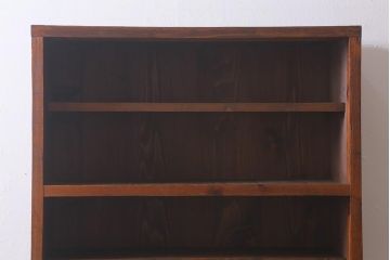 和製アンティーク家具　昭和初期　ヒノキ材　古い木のレトロな重ね戸棚(収納棚、食器棚、キャビネット)(R-041225)