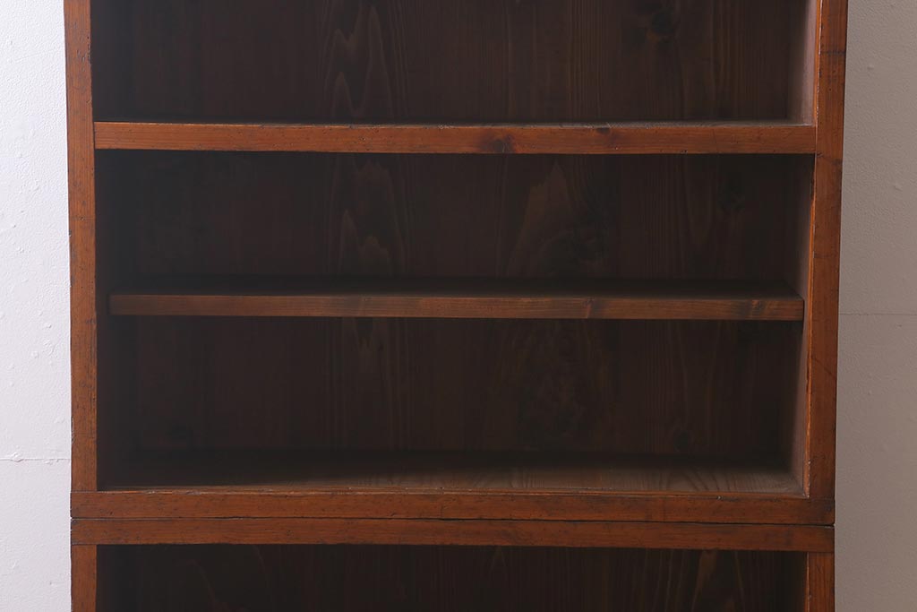 和製アンティーク家具　昭和初期　ヒノキ材　古い木のレトロな重ね戸棚(収納棚、食器棚、キャビネット)(R-041225)