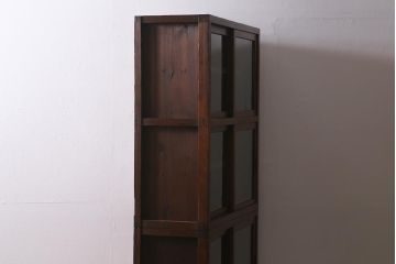 和製アンティーク家具　昭和初期　ヒノキ材　古い木のレトロな重ね戸棚(収納棚、食器棚、キャビネット)(R-041225)