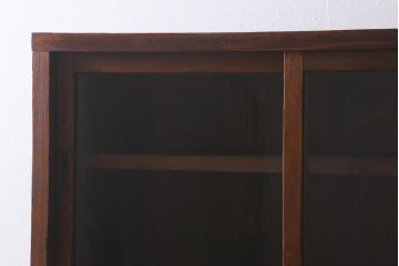 和製アンティーク家具　昭和初期　ヒノキ材　古い木のレトロな重ね戸棚(収納棚、食器棚、キャビネット)(R-041225)