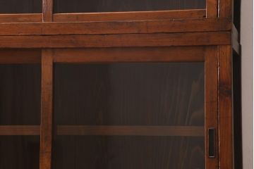 和製アンティーク家具　昭和初期　ヒノキ材　古い木のレトロな重ね戸棚(収納棚、食器棚、キャビネット)(R-041225)