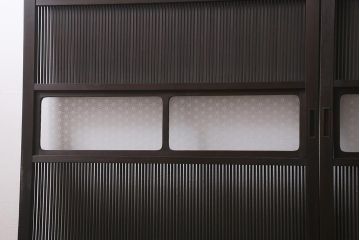 アンティーク建具　和製アンティーク　当店オリジナルガラス　昭和初期　整然と並ぶ格子が繊細な万本格子戸2枚セット(引き戸、建具)(R-041229)