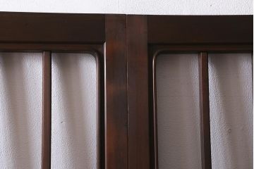 レトロ建具　昭和中期　和製アンティーク　ヒノキ材　上品な佇まいの格子戸2枚セット(建具、引き戸、玄関戸)(R-041239)注・こちらの商品はガラスは入っていません。