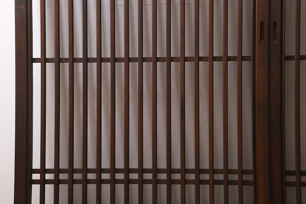 レトロ建具　昭和中期　和製アンティーク　ヒノキ材　上品な佇まいの格子戸2枚セット(建具、引き戸、玄関戸)(R-041239)注・こちらの商品はガラスは入っていません。