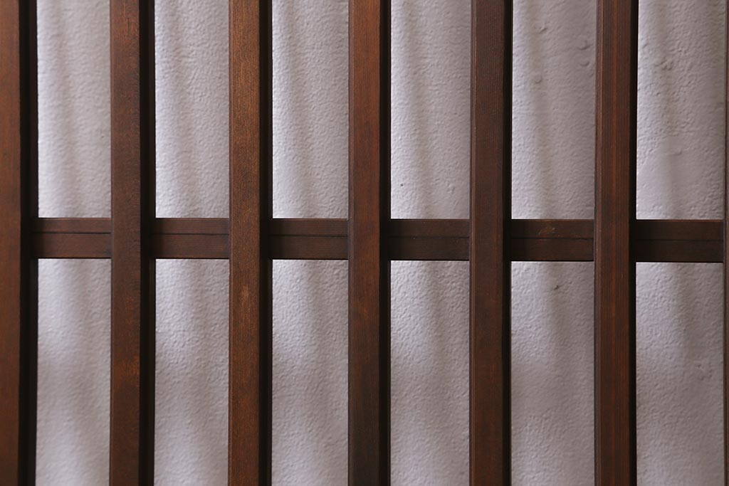 レトロ建具　昭和中期　和製アンティーク　ヒノキ材　上品な佇まいの格子戸2枚セット(建具、引き戸、玄関戸)(R-041239)注・こちらの商品はガラスは入っていません。