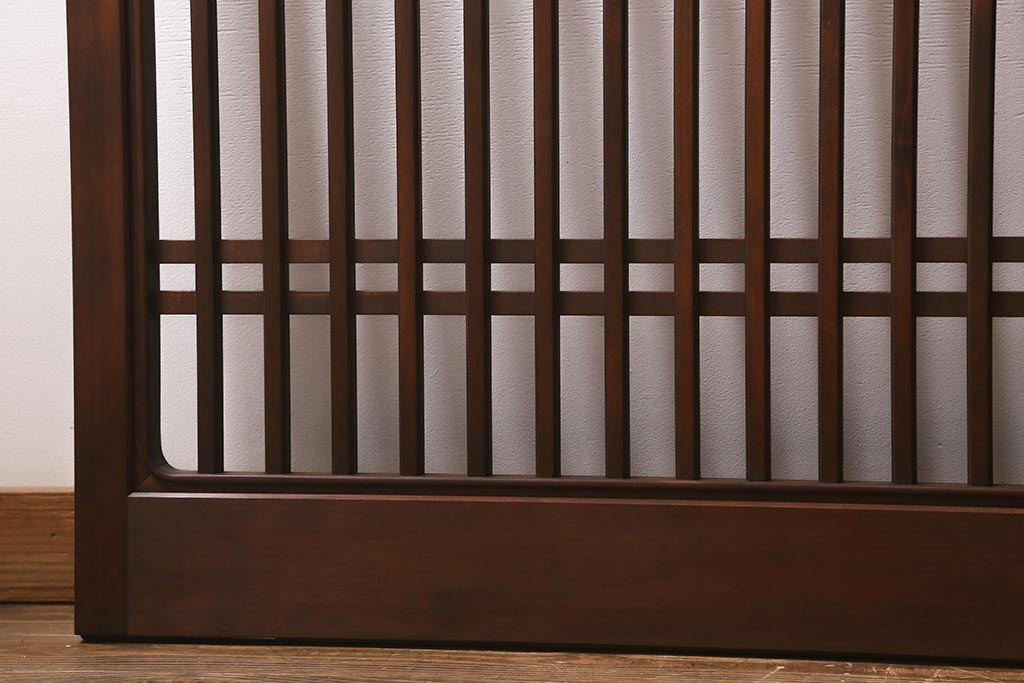 レトロ建具　昭和中期　和製アンティーク　ヒノキ材　上品な佇まいの格子戸2枚セット(建具、引き戸、玄関戸)(R-041239)注・こちらの商品はガラスは入っていません。