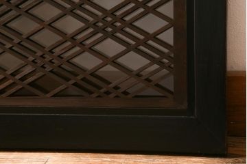 アンティーク建具　昭和初期　片面ガラス　落ち着きのある雰囲気が魅力の組子欄間(明かり取り、明り取り)(R-041250)