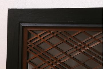 アンティーク建具　昭和初期　片面ガラス　落ち着きのある雰囲気が魅力の組子欄間(明かり取り、明り取り)(R-041251)