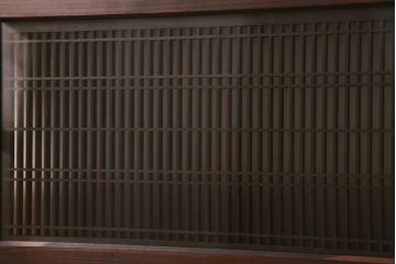 ビンテージ建具　両面ガラス　格子・枡つなぎ　和モダンな組子欄間(明り取り、明かり取り、建具)(R-041252)