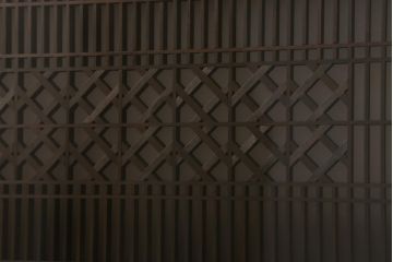ビンテージ建具　両面ガラス　格子・枡つなぎ　和モダンな組子欄間(明り取り、明かり取り、建具)(R-041252)