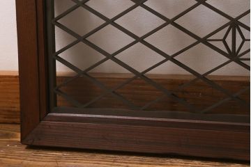 ビンテージ建具　片面ガラス　菱模様に散らした麻の葉組子が美しい欄間(明り取り、明かり取り、建具)(R-041253)