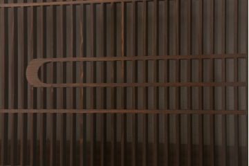 ビンテージ建具　両面ガラス入り　組子　細かい格子に流水模様が組み込まれた上品な筬欄間(オサランマ、明り取り、明かり取り)(R-041254)