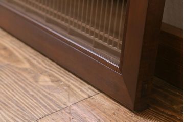 ビンテージ建具　両面ガラス入り　組子　細かい格子に流水模様が組み込まれた上品な筬欄間(オサランマ、明り取り、明かり取り)(R-041254)