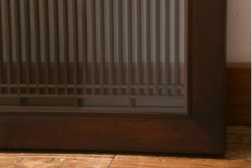 ビンテージ建具　両面ガラス入り　組子　細かい格子に流水模様が組み込まれた上品な筬欄間(オサランマ、明り取り、明かり取り)(R-041255)