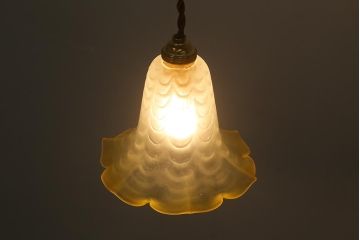 ヴィンテージ照明　フランスビンテージ　イエローがかわいい小振りなペンダントライト(天井照明、シェード、吊り下げ照明)(R-041257)