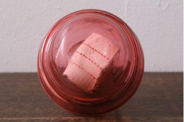 アンティーク雑貨　レトロ　大正昭和初期　巻き芯14番　赤ガラスオイルランプ(卓上ランプ)(R-041261)