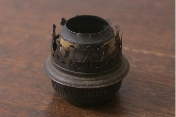 アンティーク雑貨　レトロ　大正昭和初期　巻き芯14番　赤ガラスオイルランプ(卓上ランプ)(R-041261)