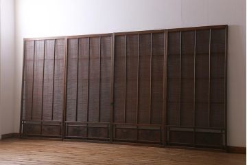 ビンテージ建具　菖蒲　日本風情を感じさせる透かし入りの御簾戸4枚セット(戸、簀戸、葭戸、夏障子、夏戸、葦戸)(R-041262)