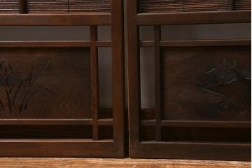 ビンテージ建具　菖蒲　日本風情を感じさせる透かし入りの御簾戸4枚セット(戸、簀戸、葭戸、夏障子、夏戸、葦戸)(R-041262)