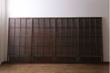 ビンテージ建具　菖蒲　日本風情を感じさせる透かし入りの御簾戸4枚セット(戸、簀戸、葭戸、夏障子、夏戸、葦戸)(R-041262)