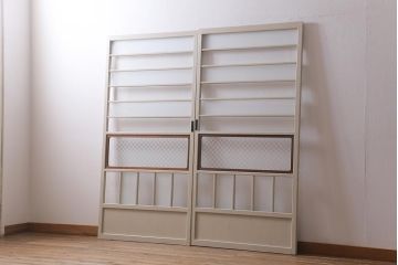 レトロ建具　当店オリジナルガラス　ナチュラルインテリアと相性の良いペイントガラス戸2枚セット(引き戸)(R-041263)