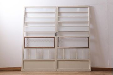 レトロ建具　当店オリジナルガラス　ナチュラルインテリアと相性の良いペイントガラス戸2枚セット(引き戸)(R-041263)