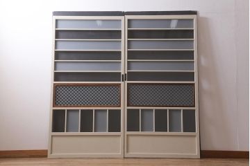 レトロ建具　当店オリジナルガラス　ナチュラルインテリアと相性の良いペイントガラス戸2枚セット(引き戸)(R-041263)