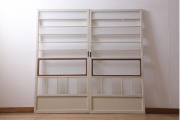 レトロ建具　当店オリジナルガラス　ナチュラルインテリアと相性の良いペイントガラス戸2枚セット(引き戸)(R-041263)