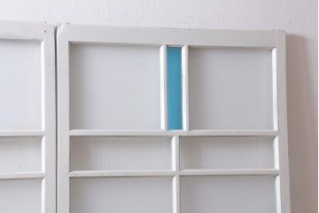アンティーク建具　ペイント　色ガラス　爽やかな色合いが魅力的なガラス戸2枚セット(引き戸、建具)(R-041264)