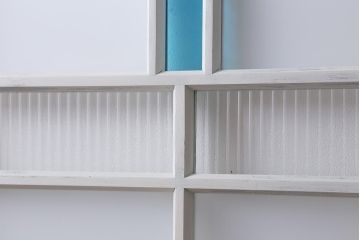 アンティーク建具　ペイント　色ガラス　爽やかな色合いが魅力的なガラス戸2枚セット(引き戸、建具)(R-041264)