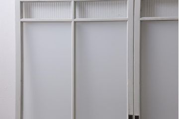 アンティーク建具　ペイント　色ガラス　爽やかな色合いが魅力的なガラス戸2枚セット(引き戸、建具)(R-041264)