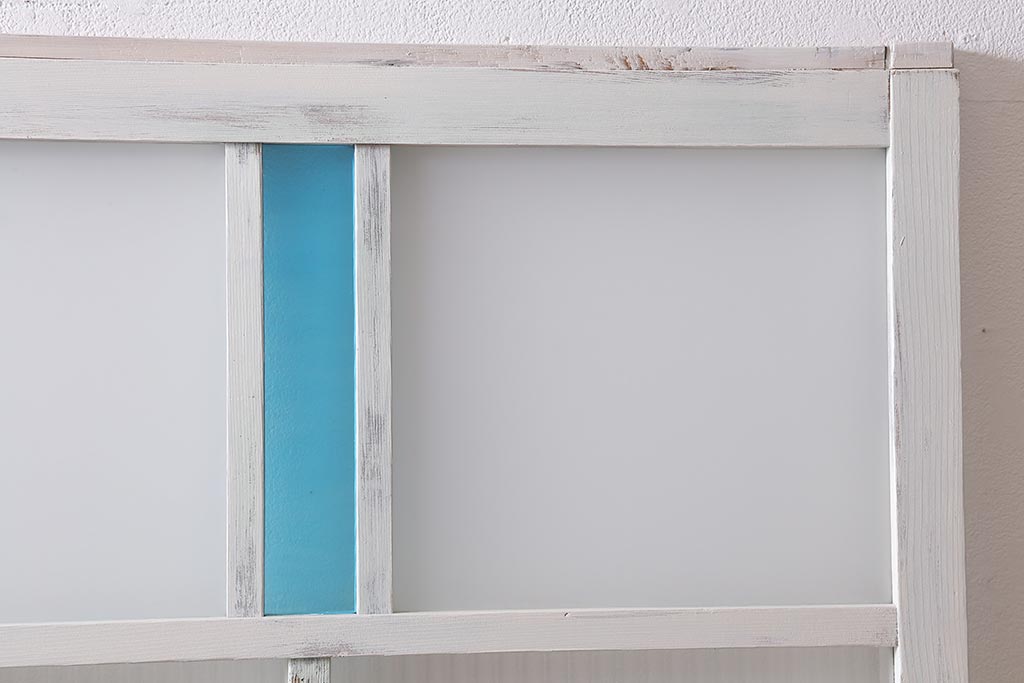 アンティーク建具　ペイント　色ガラス　爽やかな色合いが魅力的なガラス戸2枚セット(引き戸、建具)(R-041264)