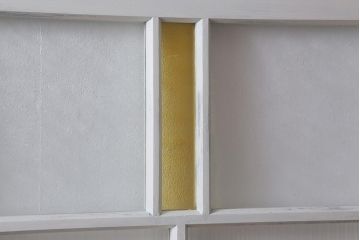 アンティーク建具　ペイント　色ガラス　やさしい雰囲気が漂うガラス戸2枚セット(引き戸、建具)(R-041265)