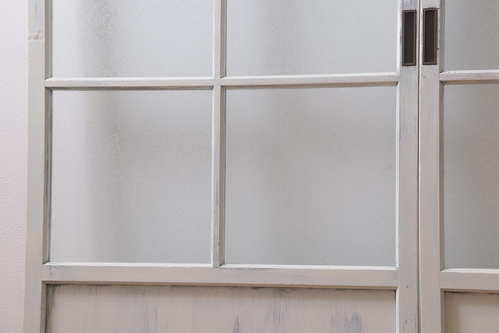 アンティーク建具　ペイント　色ガラス　やさしい雰囲気が漂うガラス戸2枚セット(引き戸、建具)(R-041265)