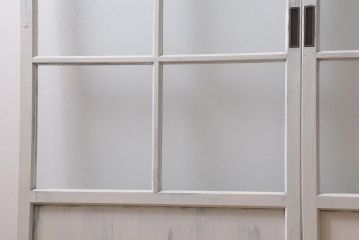 アンティーク建具　ペイント　色ガラス　やさしい雰囲気が漂うガラス戸2枚セット(引き戸、建具)(R-041265)