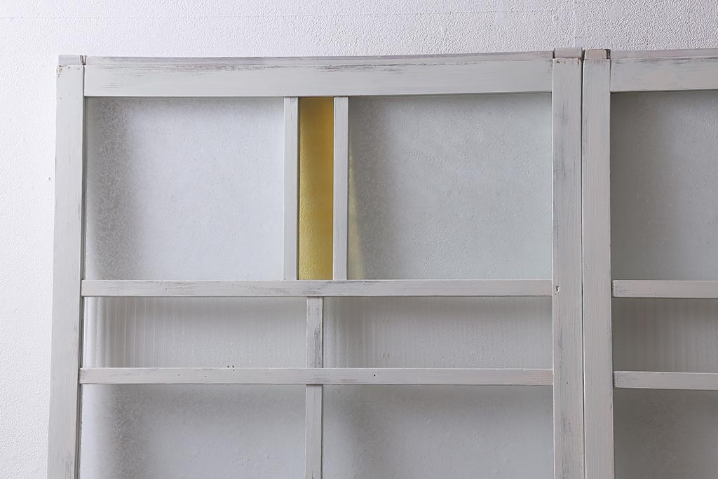 アンティーク建具　ペイント　色ガラス　やさしい雰囲気が漂うガラス戸2枚セット(引き戸、建具)(R-041265)