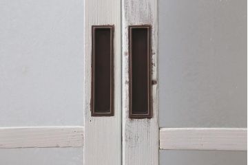 アンティーク建具　ペイント　色ガラス　やさしい雰囲気が漂うガラス戸2枚セット(引き戸、建具)(R-041265)