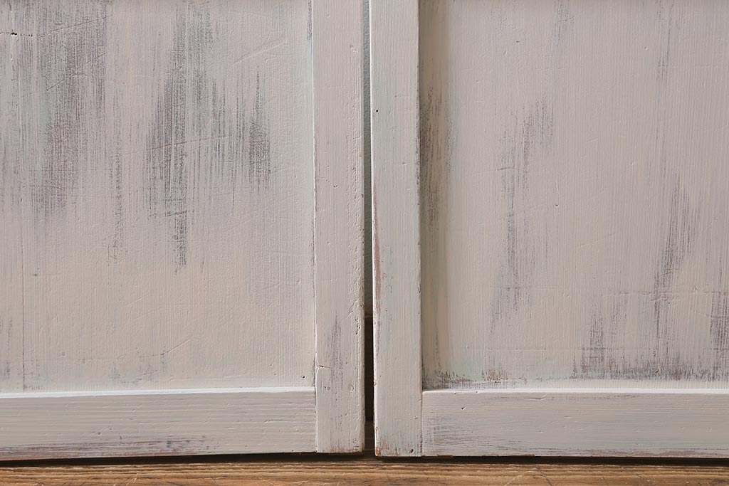 アンティーク建具　ペイント　色ガラス　やさしい雰囲気が漂うガラス戸2枚セット(引き戸、建具)(R-041265)