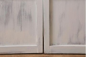 アンティーク建具　ペイント　色ガラス　やさしい雰囲気が漂うガラス戸2枚セット(引き戸、建具)(R-041265)